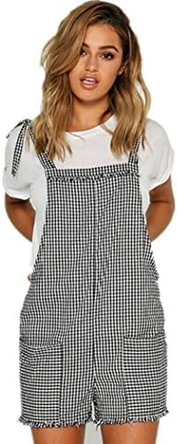WuyiMC Women's Strap Overall Casual Bib Stripe Pocket Playsuit Pants Short Romper Jumpsuit Trousers