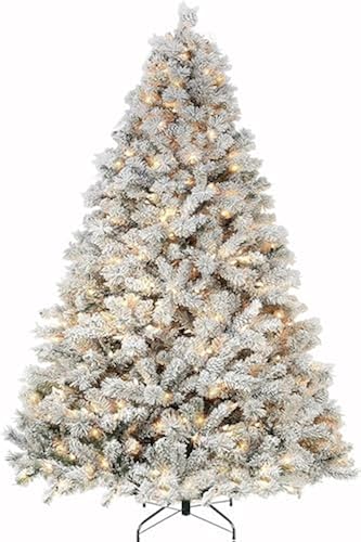 Hykolity 6ft Snow Flocked Christmas Tree, Pre-lit Artificial Tree with ...