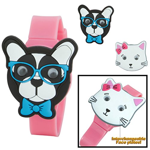 Sugar Kids Digital LCD Watch with Interchangeable Googly Eyes Face Tops Dog & Cat