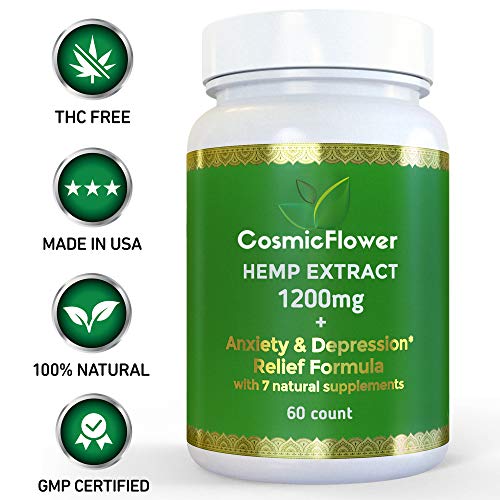 Anxiety Depression Relief | Full Spectrum Hemp Oil Extract 1200mg | B-12 Vitamin Valerian Root Chamomile CDP-Choline | Natural Stress Remedy Calm Mood | Herbal Brain Memory Sleep Support | 60 Capsules