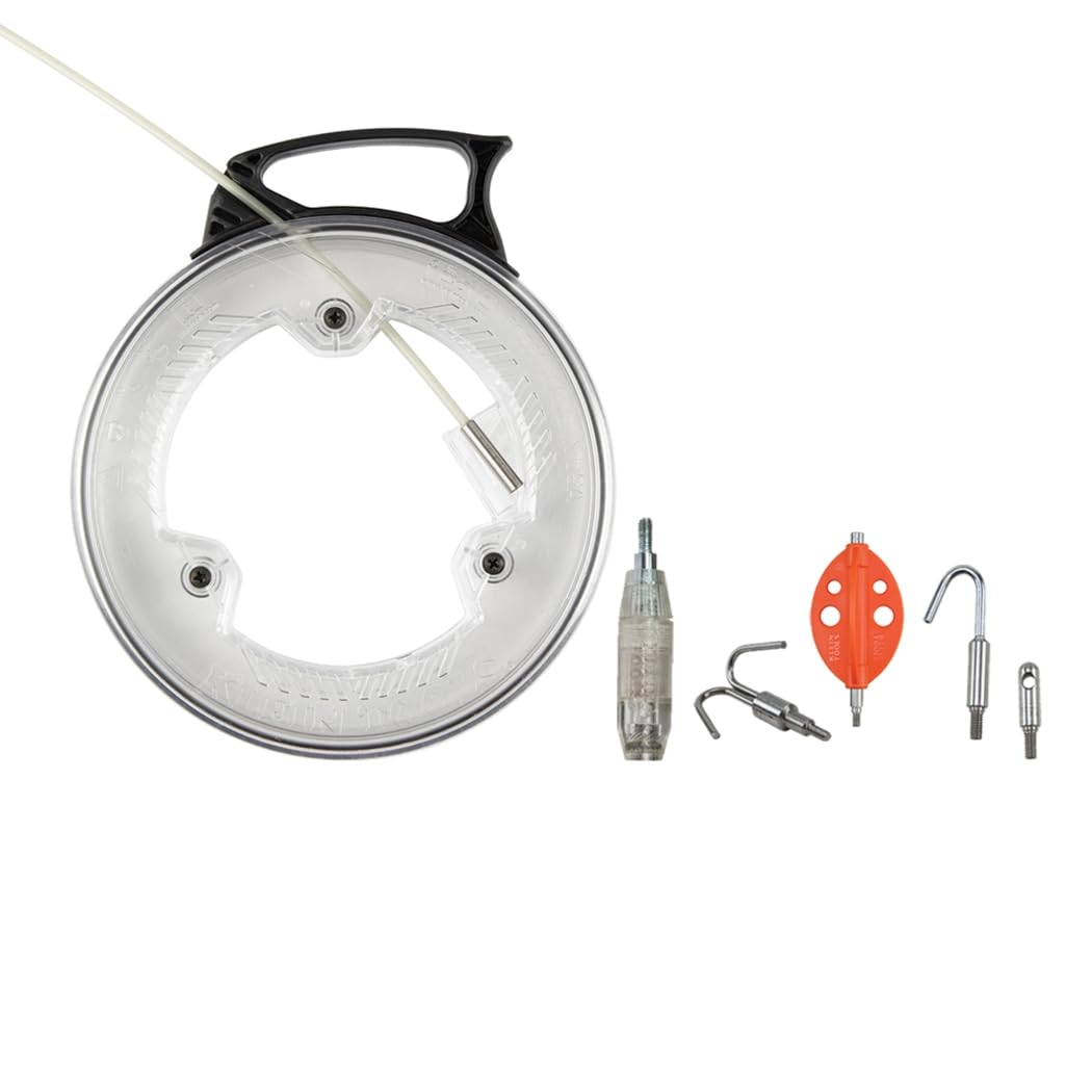 Fish Tape, Glow Fish Tape Kit with 20-Foot Fiberglass Tape, Illuminated Fish Rod Tip and Fish Rod Attachments, 6-Piece Klein Tools 80050