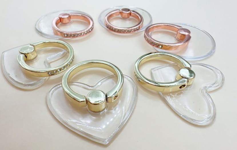2 Pcs Phone Ring Holder Grip, Universal Transparent Cellphone Kickstand Finger Ring Grips with Diamond, 360° Degree Rotation Ring Holder for Phone Case, Smartphone(Silver, Rose Gold)
