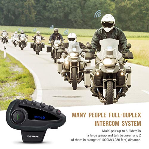 V8S 5 Riders Helmet Intercom Systems with Advanced Noise Cancellation and Remote Control Handle,Motorcycle Bluetooth Headset with FM Radio and NFC Call Answer Reject,Range up to1200M - Thumbnail 5