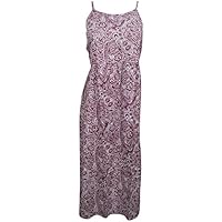 Mogul Mogul Womens Cotton Dress Sexy Purple Paisley Floral Print Straped Maxi Casual Dress