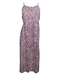 Mogul Womens Cotton Dress Sexy Purple Paisley Floral Print Straped Maxi Casual Dress