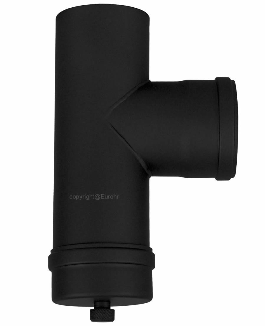 Pellet Stove Pipe Made of 1.2 mm Thick Steel in 80 mm Diameter, Connection T-piece with Cleaning lid, for Pellet stoves and Pellet Fires, Senotherm, Black