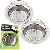 GoProver 2PCS Kitchen Sink Drain Strainer Heavy Duty 304 Stainless Steel, Large Wide Rim 4.3" Diameter Durable Strainer Basket