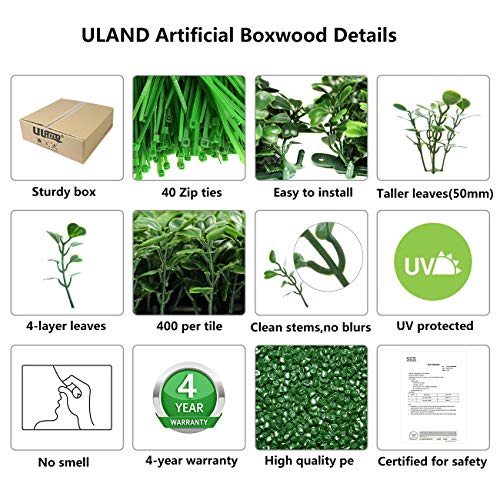 image for ULAND Artificial Hedges Panels, Boxwood Greenery, Privacy Fence Screen
