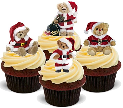Christmas Xmas Teddy Bears in Santa Hats Mix - Fun Novelty Birthday PREMIUM STAND UP Edible Wafer Card Cake Toppers Decoration