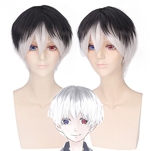 Short Men Wig Cosplay Tokyo Ghoul Sasaki Haise Black And White Synthetic Hair