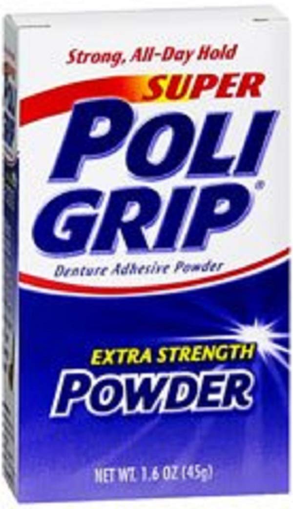 Super Poligrip Denture Adhesive Powder Extra Strength 1.6 oz (Pack of