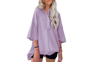 SHEWIN Women's Fashion Oversized T Shirts Casual Short Sleeve Sweatshirt Button Down Henley Neck Summer Tops Tees
