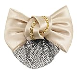 Khaki Bowknot Snood Net Barrette Hair Clip Bun Cover for Women