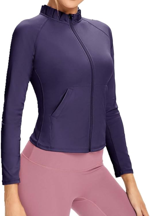 Damen Sportjacke Mit Reißverschluss - Leichte Yoga Jacke Bauchfrei Slim Fit