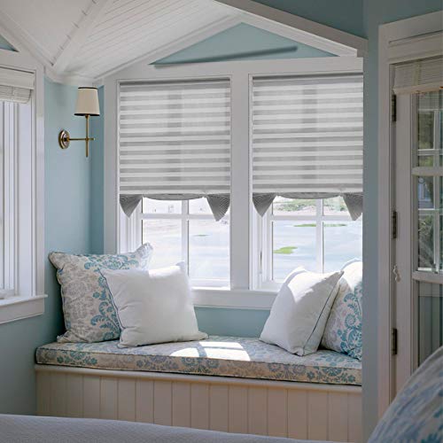 Acholo Grey Easy to install Trim-at-Home Light Filtering Pleated Fabric Shades Blinds Windows 48"x72", 6 pack