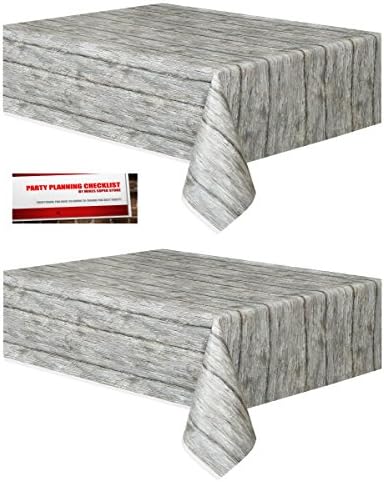 2 Pack - Rustic Wood Plastic Table Cover 54 x 108 Inches (Plus Party Planning Checklist by Mikes Super Store)