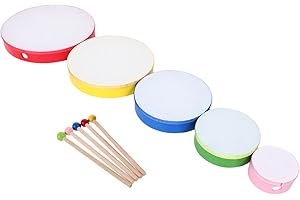 GALPADA 5pcs Hand Drums with Mallets Colorful Faux Leather Handheld Percussion Instruments for Orff Standard