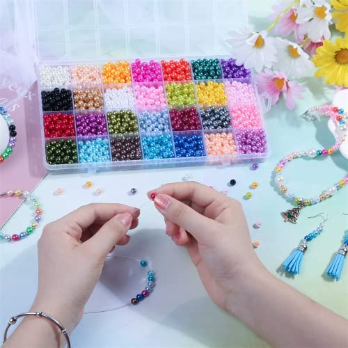 1960PCS Multicolor Pearl Beads, 6mm Round Acrylonitrile Butadiene Styrene Craft Beads for Jewelry Making