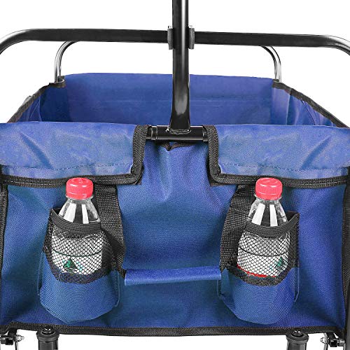femor Collapsible Folding Outdoor Utility Wagon, Heavy Duty Garden Cart for Shopping Beach Outdoors (Blue) - Thumbnail 4