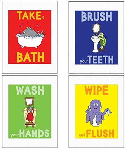 Kids Bathroom Sets, Bathroom Rules, Kids Bathroom Decor Set of 4