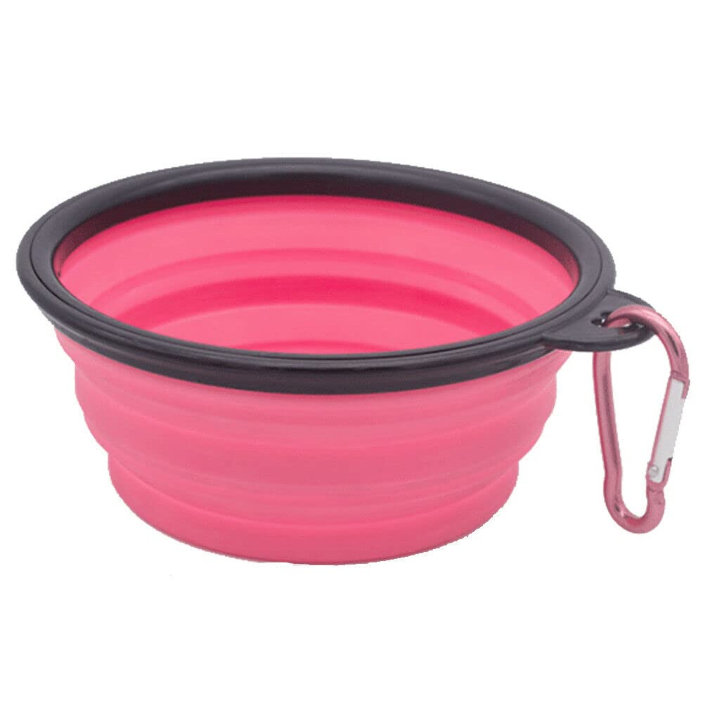 Camping Bowl Collapsible Dish Foldable Travel Portable Pop Up Silicone Hiking Walking Outdoor (Pink)