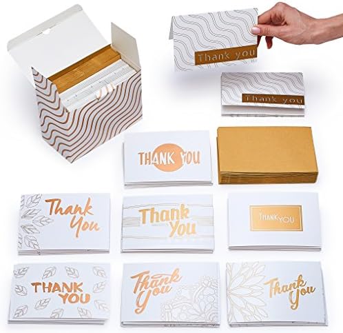 Thank You Cards Assorted Set - 40 Blank Thank U Note Cards &amp; Kraft Envelopes - Gold Floral Designs - Bulk Thank You Notes for Baby Shower, Bridal, Kids, Graduation, Business
