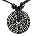 OhDeal4U Nordic Coin Amulet Vegvísir Odin Triple Horn Triquetra Valknut All in one Pewter Pendant (Adjustable Black Cord)