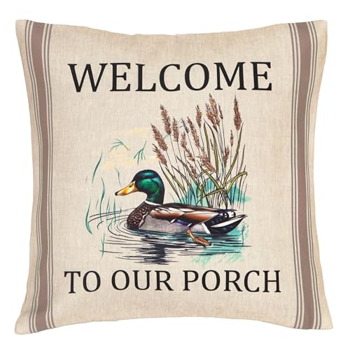 Carstens, Inc. Welcome to Our Porch Duck Outdoor Pillow 18x18