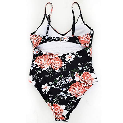 Deer Mum Women One Piece Print Swimsuit Padded Floral Swimwear V-Neck Bathing Suit