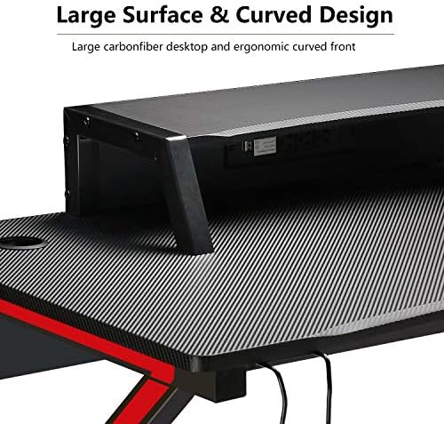GTRACING Gaming Desk Computer Table Office PC Workstation with Shelf, Cup Holder, Headphone Holder, Built-in Power Strip 3 Outlets & 2 USB Ports K-Shaped 45'' E-Sports Gamer Desk,Red 5 GTRACING Gaming Desk Computer Table Office PC Workstation with Shelf, Cup Holder, Headphone Holder, Built-in Power Strip 3 Outlets & 2 USB Ports K-Shaped 45'' E-Sports Gamer Desk,Red