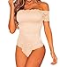 Shawhuwa Womens Sexy Floral Lace off Shoulder Bodysuit Tops Clubwear (Small, Apricot)