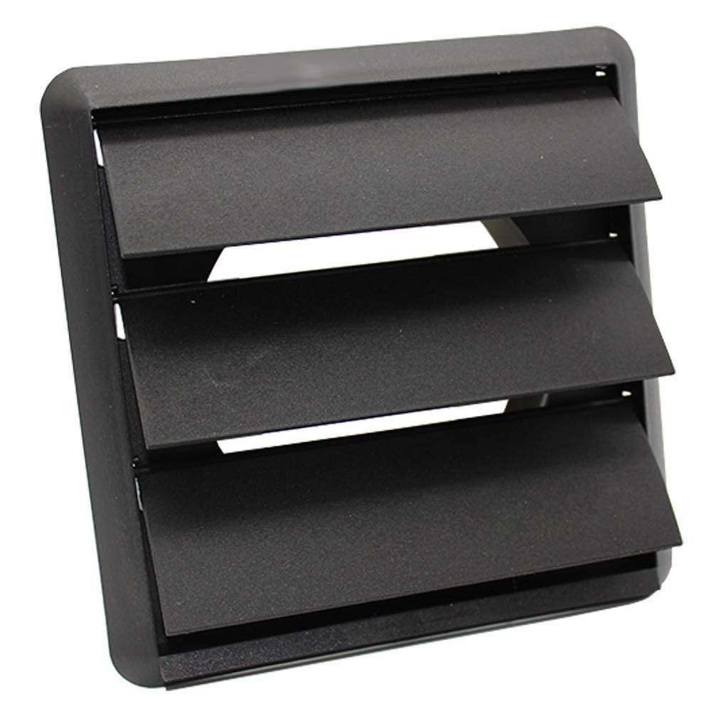 Kair Black 100mm Gravity Wall Vent Grille - 99.5mm / 4 Inch Round Rear Spigot & 155mm Front Cover - Backdraught Prevention Shutter Flaps