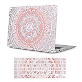 iCasso Macbook Air 11 Inch Case Rubber Coated Glossy Hard Shell Plastic Protective Cover For Macbook Air 11 inch Model A1370/A1465 With Keyboard Cover -Pink&White Medallion