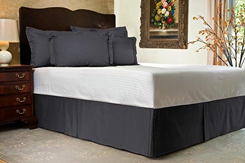 Linen House Hotel Collection 800-Thread-Count 100% Egyptian Cotton Queen Striped 1 Piece Bed Skirt ( Split Corner ) 20" Drop Length, Dark Grey