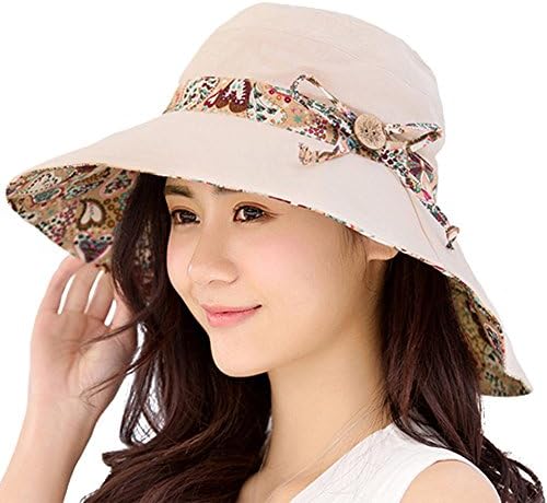 Sunbonnet, JUNLRAN Women's Sun hats Folding Sunscreen Anti-uv Large Beach Cap (Beige)
