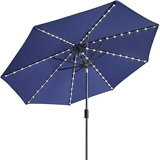 EliteShade USA 10-Year-Non-Fading Solar 9ft Market Umbrella with 80 LED Lights Patio Umbrellas Outdoor Table Umbrella with Ventilation, Navy Blue