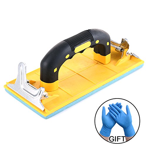 Hand Sander Holder Sandpaper Tool With Soft Sponge Pad Rubber Handle for Grind (7.3x3.6 inches) Free Nitrile Gloves