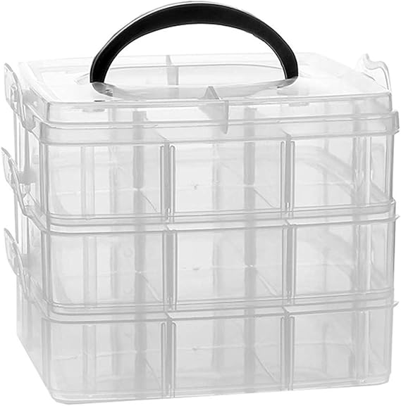 HJ Inicio Caja de almacenamiento de joyas 3 capas 18 rejilla Plástico