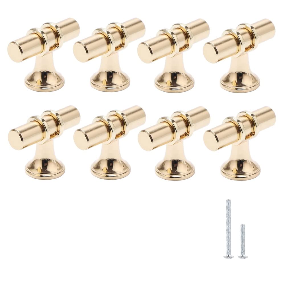Folceretsc 8 Pack Gold T-Bar Cabinet Knobs, Modern Style, 2" x 1.37" Size, Aluminium Material, Gold Color