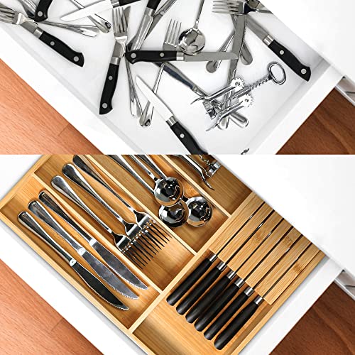 VaeFae Bamboo Silverware Organizer, Utensil Holder for Drawer, Wooden