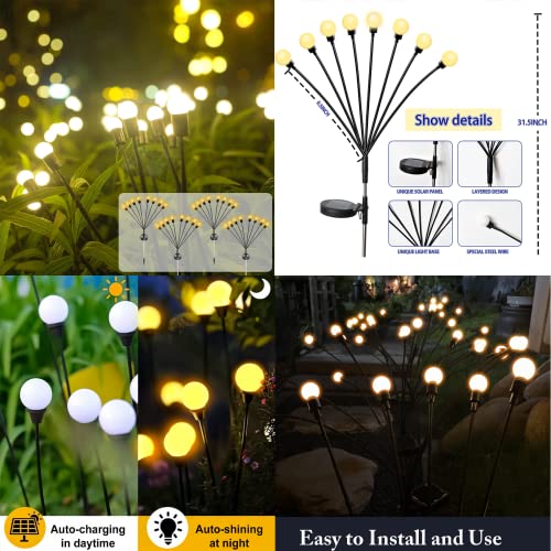 8LED Solar Powered Firefly Lights,Starburst Waterproof Swaying Solar Garden Firefly Lights, Swaying Decorative Solar Lights String Lights Warm Lights for Pathway Yard Patio Landscape Outdoor (2 Packs)