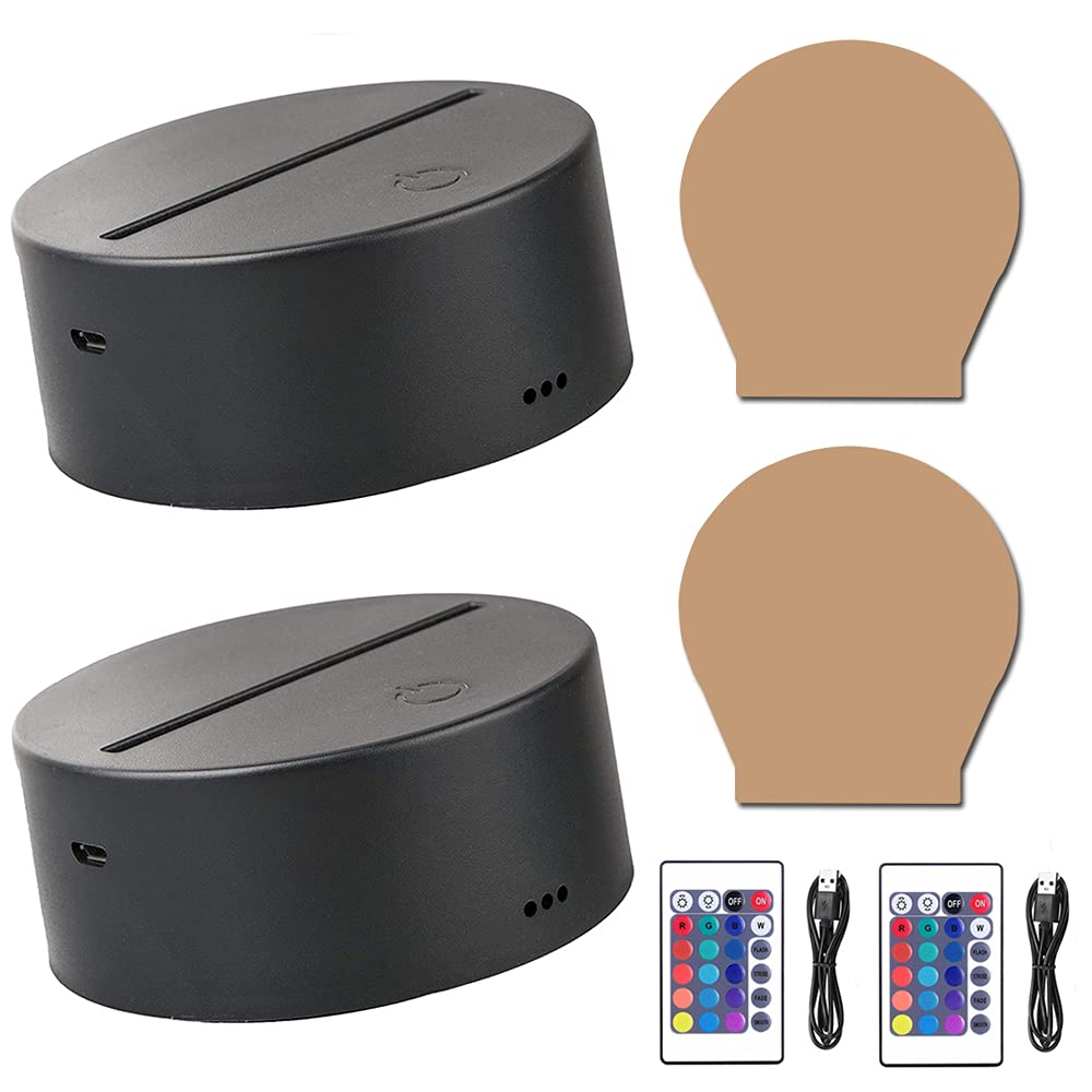 Photo 1 of 2 Pack 3D Led Night Light Lamp Base, Includes Remote Control, Blank Acrylic and Charger Cable, Adjustable 7 Colors Lights Base
