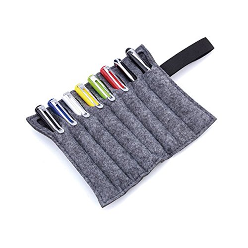 Chris-Wang 1Pc Portable Felt 8 Slots Stylus Pencil Case/Roll-up Wrap Pouch/Pen Holder/Makeup Brush Carrying Bag Organizer, 10.2