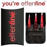 effenfine Tweezer Set - Kit Has Two Slant Tip Eyebrow Tweezers & Pointed Tip Tweezers for Splinters and Ingrown Hairs - 10 Year Tweezer Alignment Guarantee - Get Eyebrows Other Women Will Envy