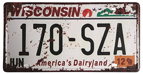 ERLOOD Wisconsin 170-SZA Retro Vintage Home Bar Wall Decor Car Vehicle Auto License Plate Metal Tin Sign Plaque Embossed Tag Size 6 X 12