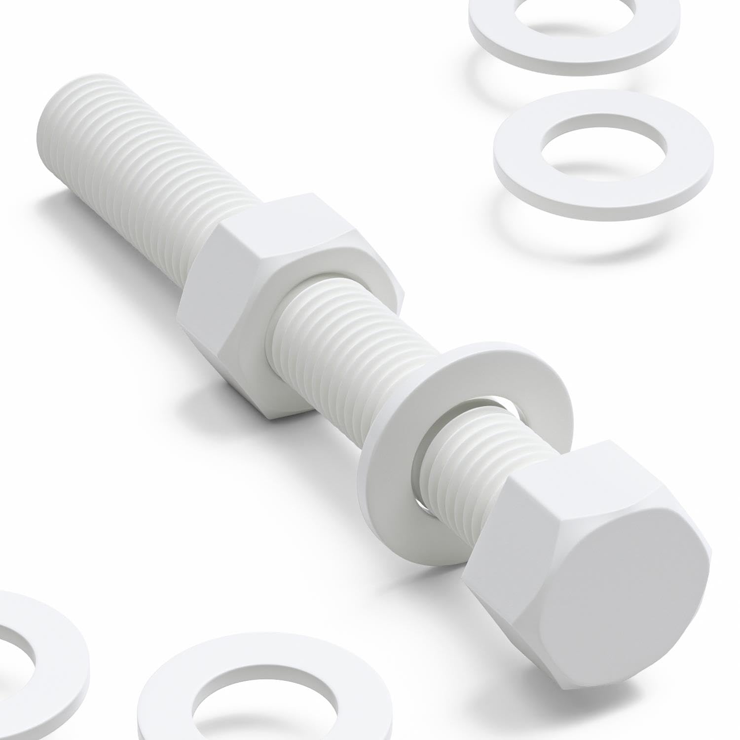 5X White Hex Head Screws Polypropylene (PP) Plastic Nuts and Bolts, Washers, M20 x 150mm, Acrylic, Water Resistant, Anti-Corrosion, Chemical Resistant, Strong.