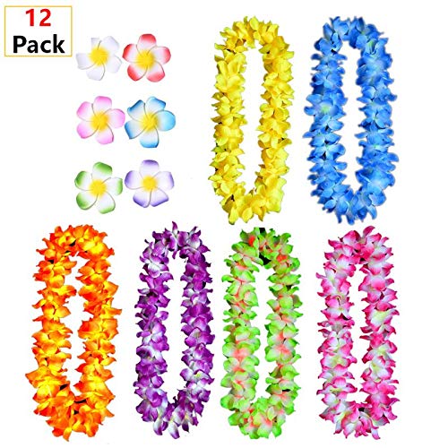 6 Leis Hawaiani Ispessiti Per Festa A Tema - Collane Floreali Colorate Per Decorazioni E Bomboniere