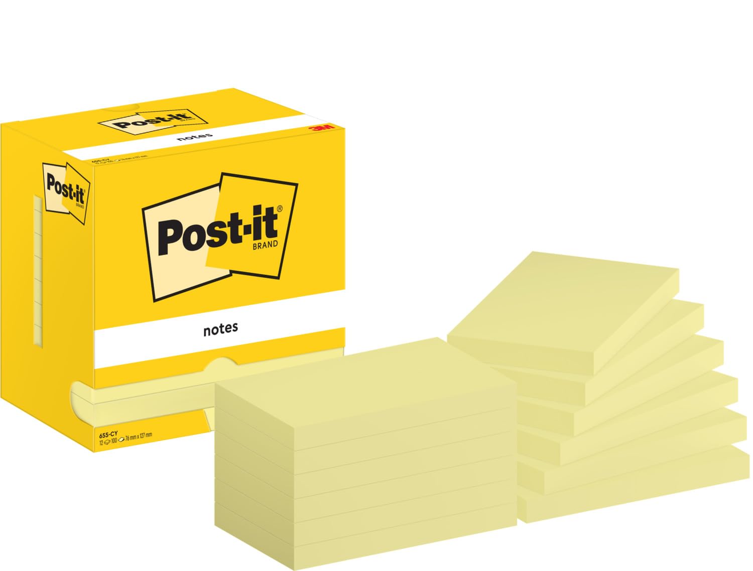 Post-it Notes Canary Yellow, Pack of 12 Pads, 100 Sheets per Pad, 76 mm x 127 mm, Yellow Color - Self-Stick Notes for Note Taking, to Do Lists & Reminders