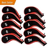 Golf Club Headcovers, Aeola Zipper headcovers for golf clubs iron covers with Interchangeable Number Tag, Red - 10Pcs