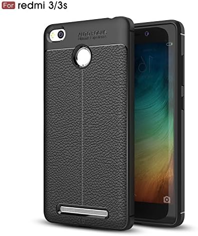 XiaoMi RedMi 3S Case, Shockproof Leather Texture Flexible TPU Bumper Cover Protective Anti-scratch Back Cover for XiaoMi RedMi 3S - Black
